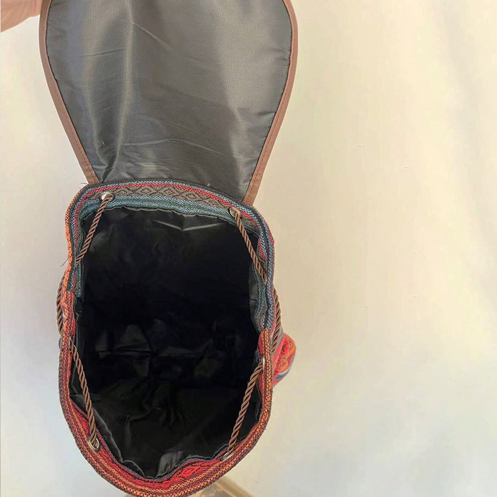 Boho Style Flap Drawstring Backpack