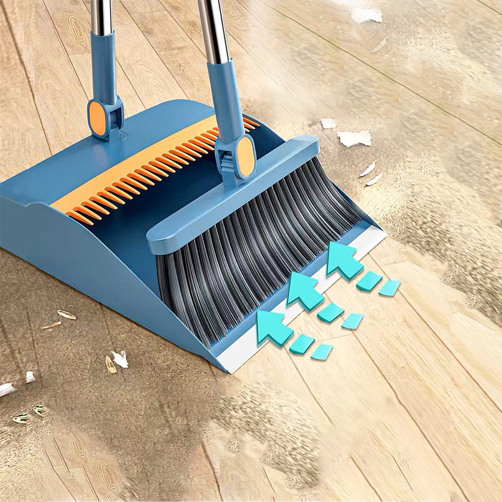 3Pcs Set of Plastic Broom with Foldable Standing Dustpan and Scraper Broom
