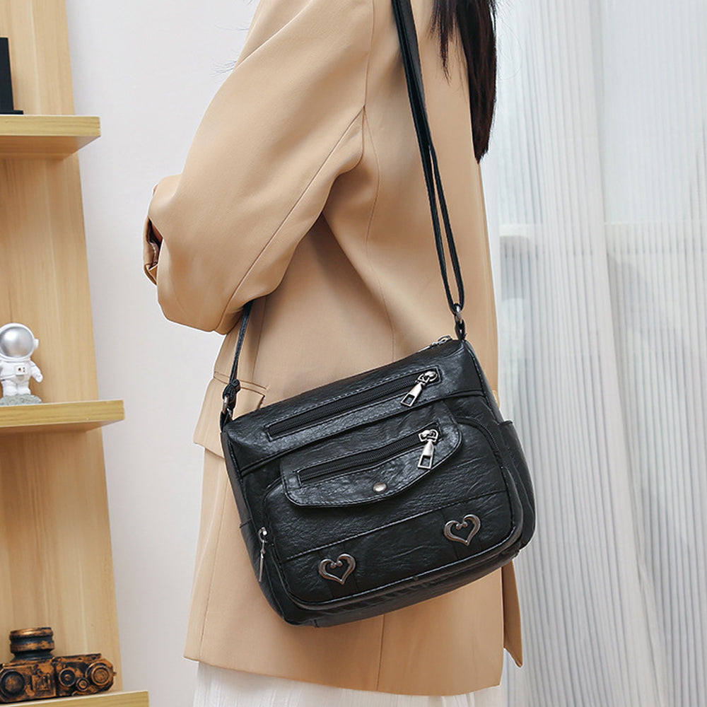 Retro Multi Pockets Crossbody Bag PU Leather Crossbody Shoulder Bag for Women