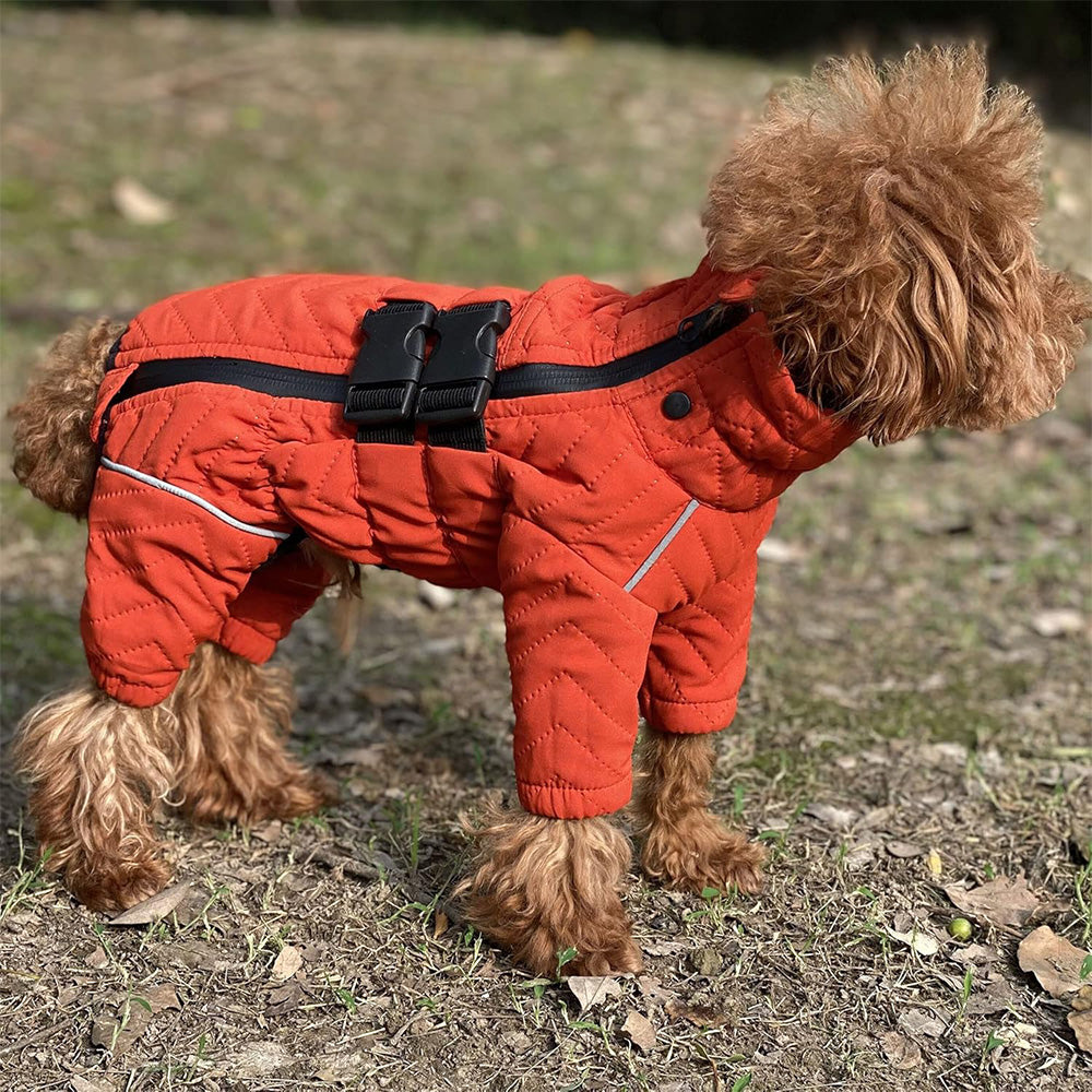 Dog Coat 4 Legs Covered Windproof Waterproof Dog Winter Jacket-Orange