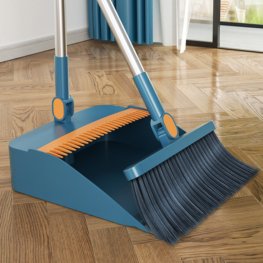 3Pcs Set of Plastic Broom with Foldable Standing Dustpan and Scraper Broom