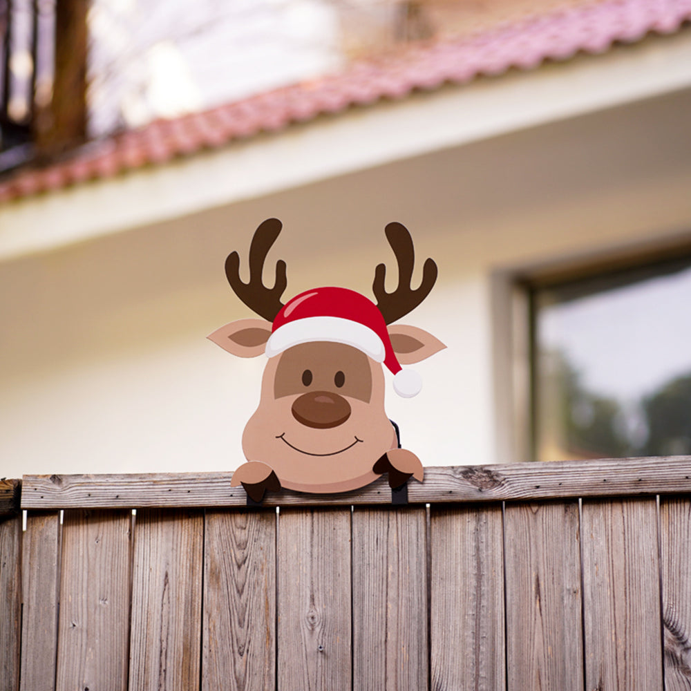 Christmas Fence Peeker Decoration Metal Xmas Outdoor Garden Fence Sign