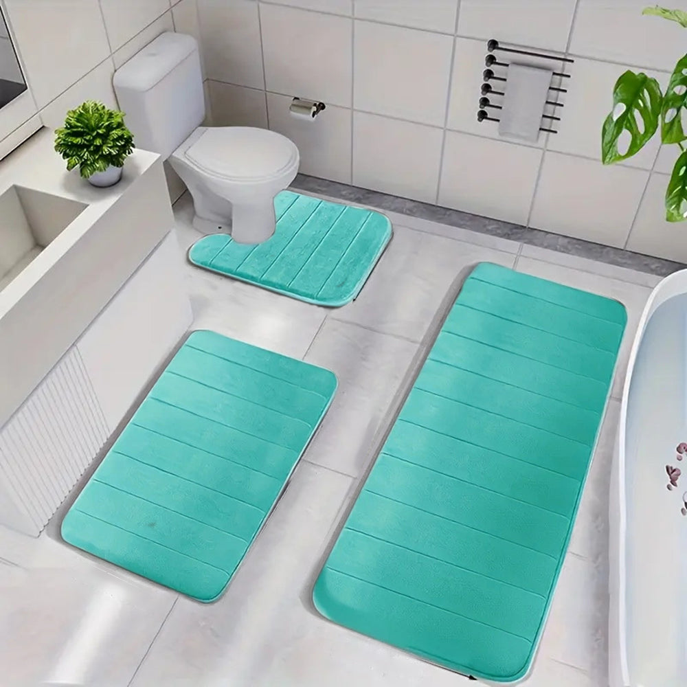 3Pcs Coral Fleece Bathroom Mat Anti Slip Toilet Rugs Fast Absorbent