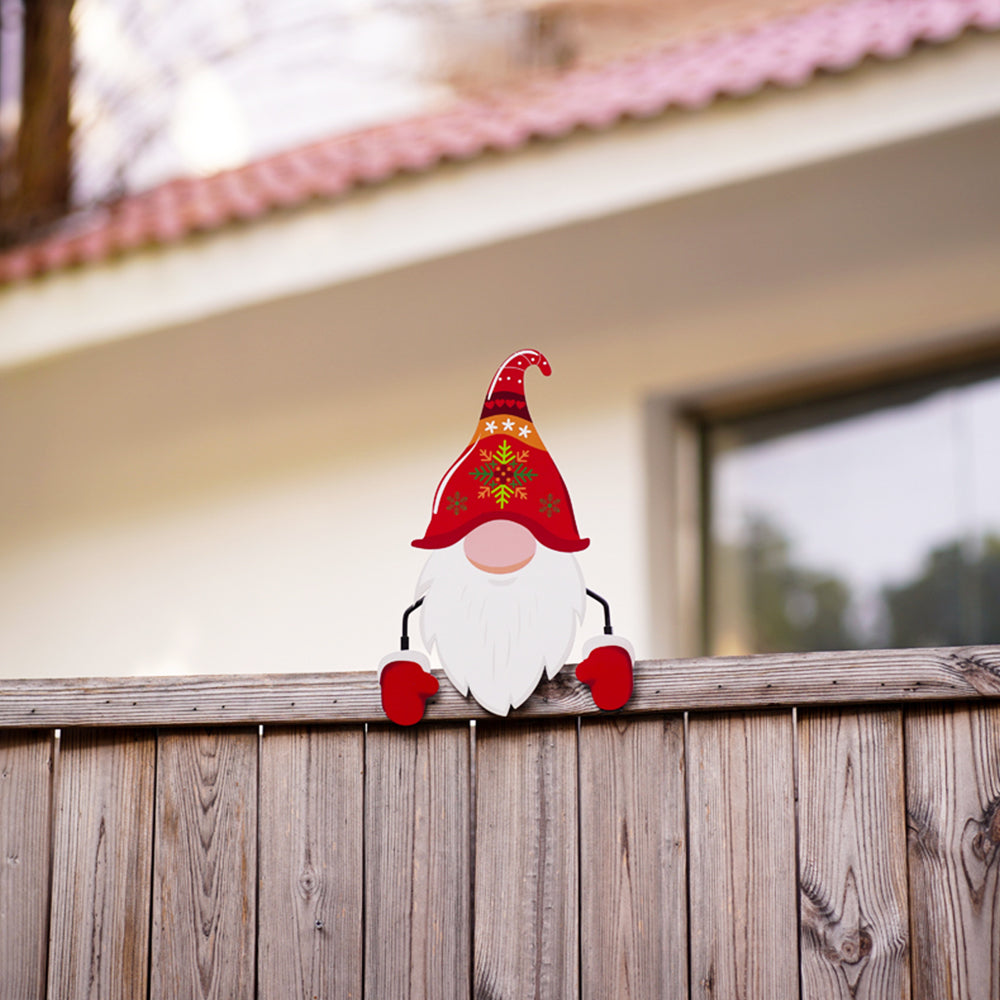 Christmas Fence Peeker Decoration Metal Xmas Outdoor Garden Fence Sign