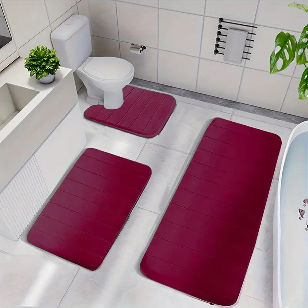 3Pcs Coral Fleece Bathroom Mat Anti Slip Toilet Rugs Fast Absorbent