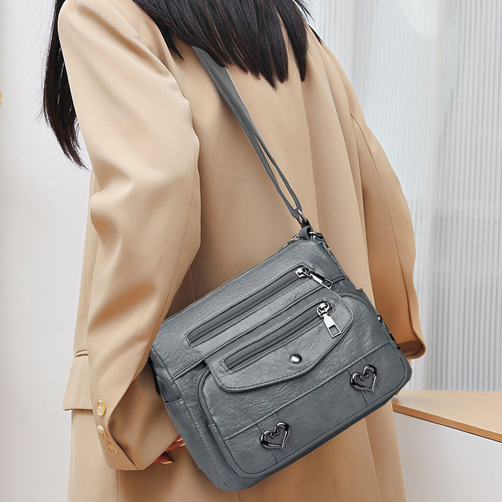Retro Multi Pockets Crossbody Bag PU Leather Crossbody Shoulder Bag for Women