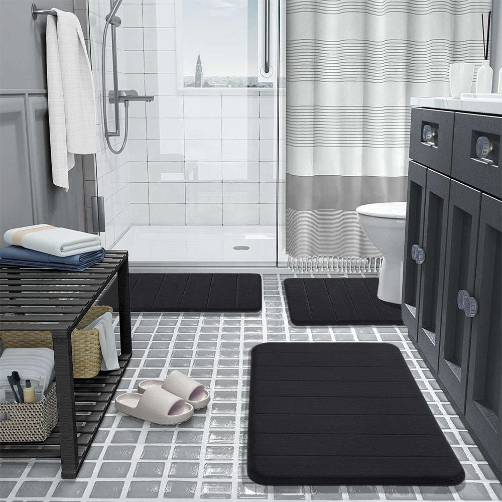 3Pcs Coral Fleece Bathroom Mat Anti Slip Toilet Rugs Fast Absorbent