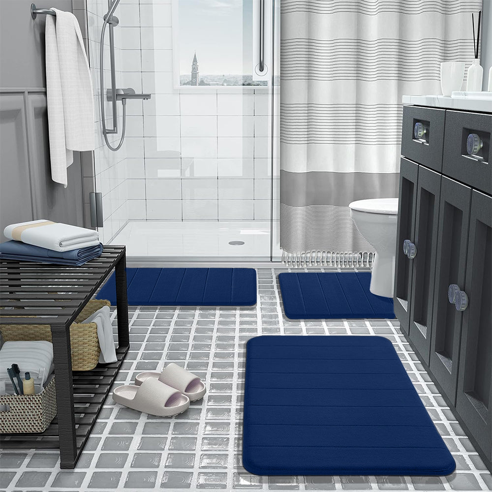 3Pcs Coral Fleece Bathroom Mat Anti Slip Toilet Rugs Fast Absorbent