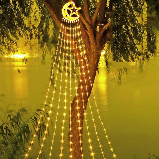 346LEDs Bluetooth App Control Waterfall Tree Lights with Star Crescent Topper