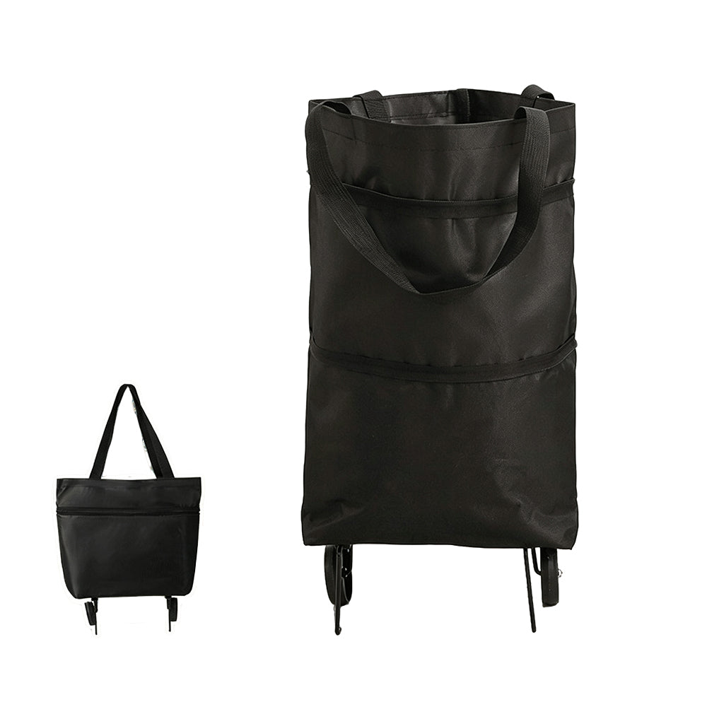 2 in 1 Foldable Shopping Cart Bag with Wheels Portable Trolley Bag