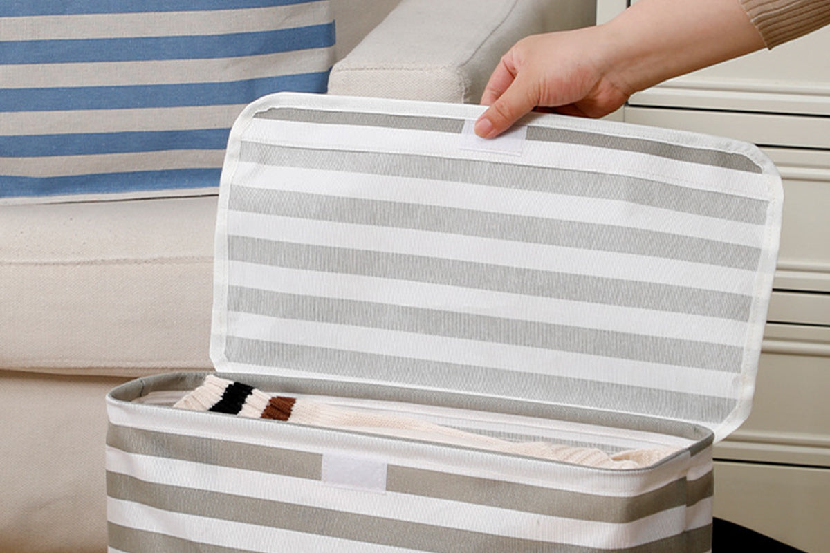 Foldable Fabric Toilet Paper Storage Bin with Lid Organizer Box for Tissue Rolls