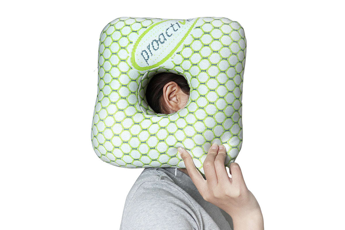 Square Ear Piercing Pillow for Side Sleepers with Central Ear Hole