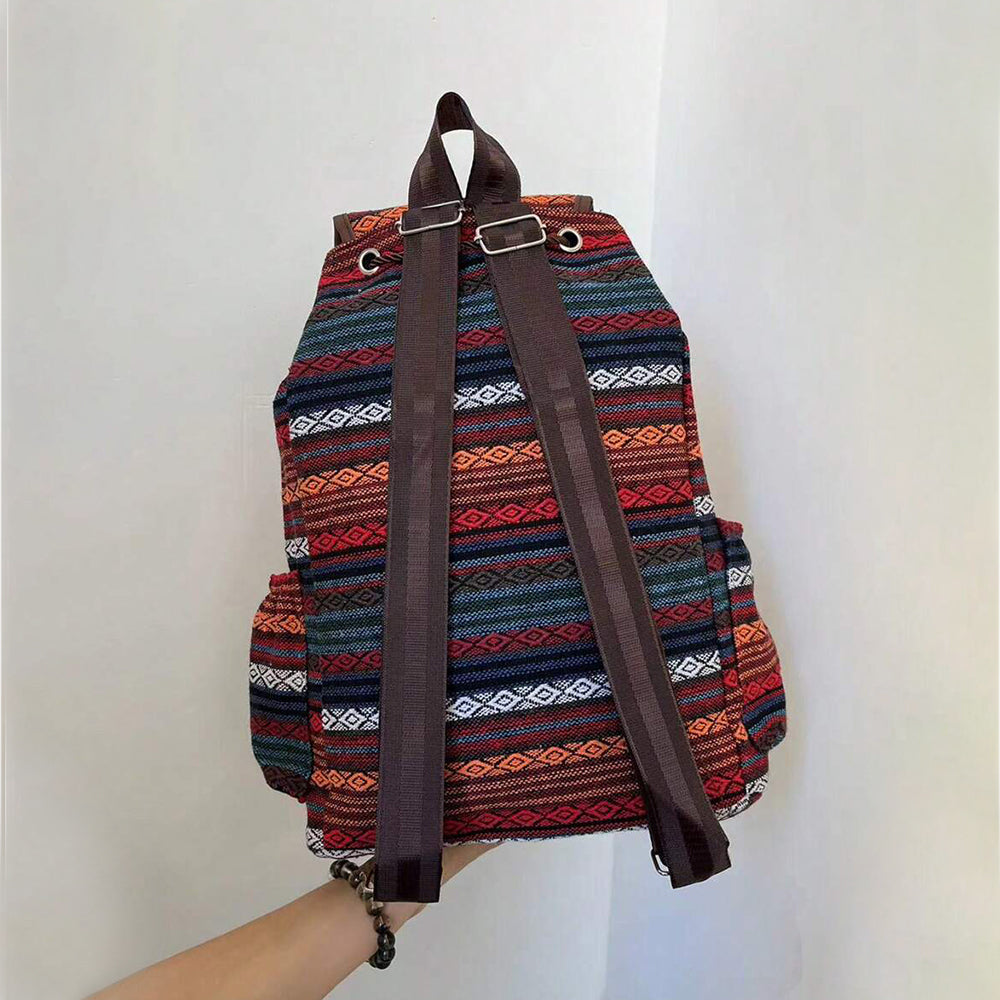Boho Style Flap Drawstring Backpack