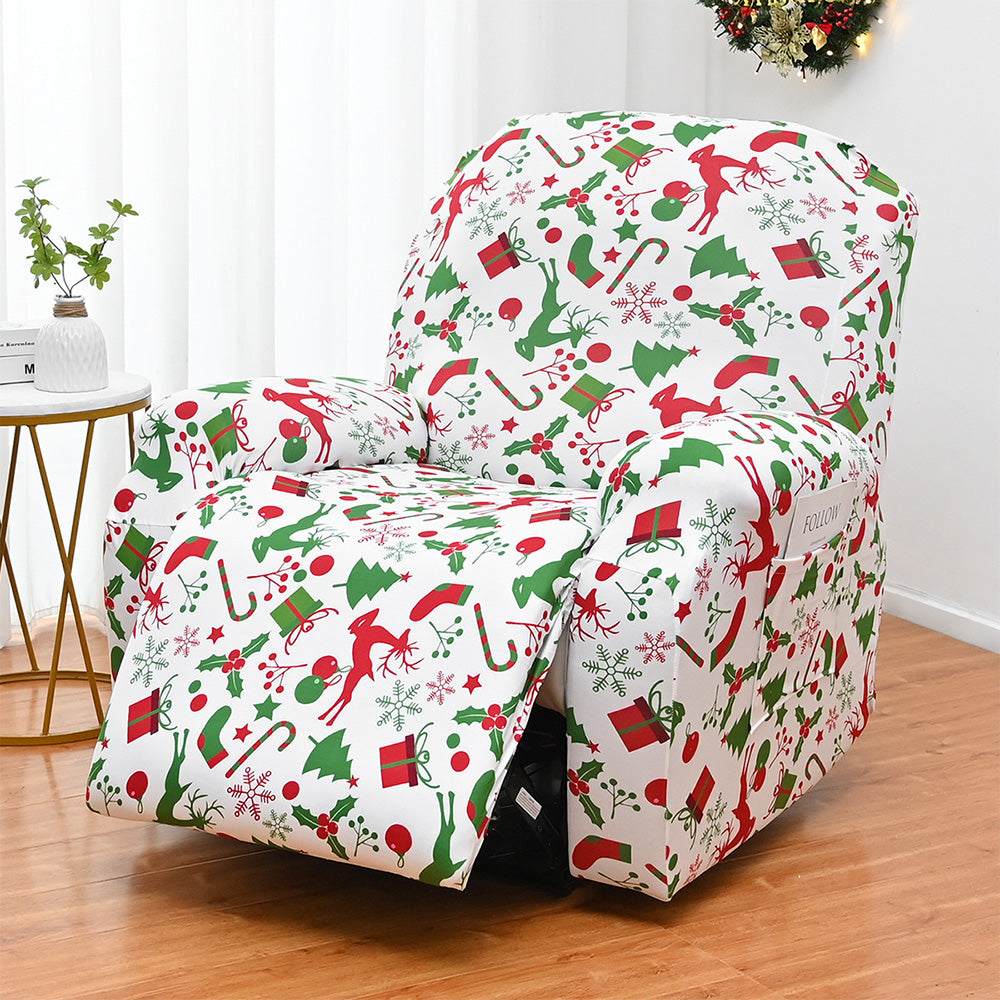 Christmas Recliner Chair Cover Sofa Slipcover with Side Pocket