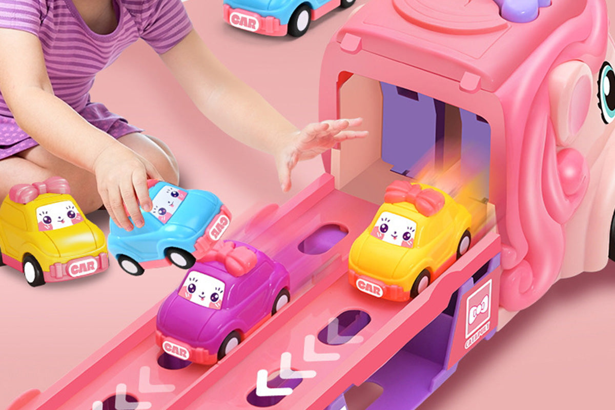 Unicorn Toy Truck Foldable Racetrack with Lights and Sound Birthday Gift for Girls