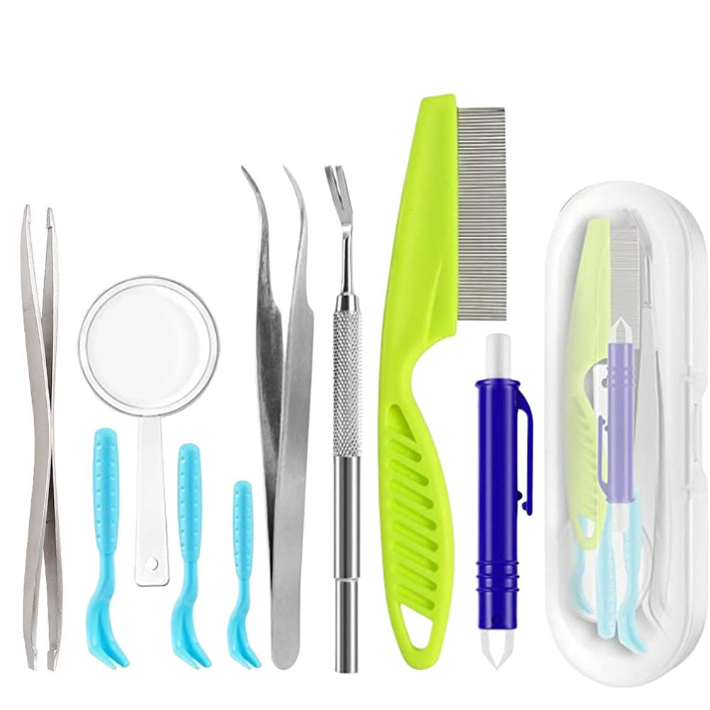 12-in-1 Pet Tick Removal Kit Stainless Steel Tick Remover Tools for Dogs and Cats
