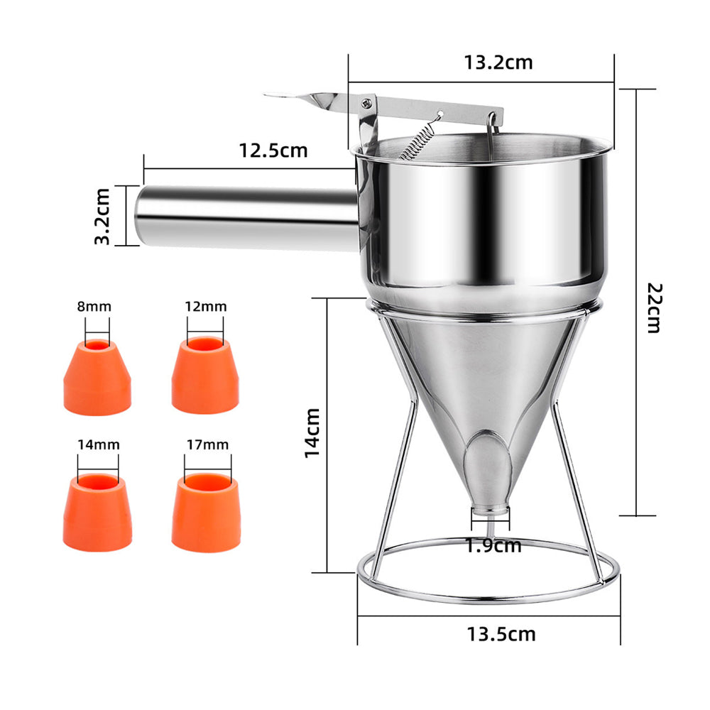 Multi-Caliber Stainless Steel Funnel Pancake Batter Dispenser with Stand Great