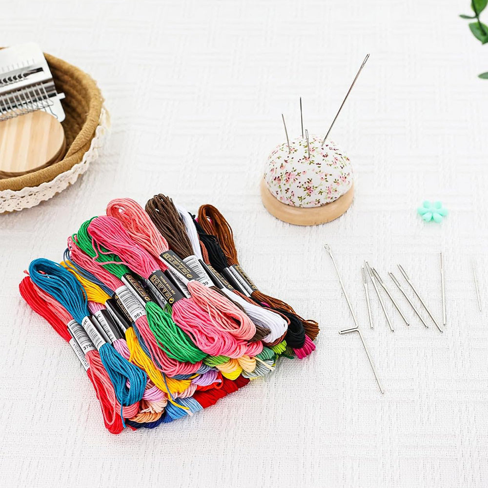 Mini Wood Composite Knitting Loom Darning Mushroom and 50 Color Thread Kit