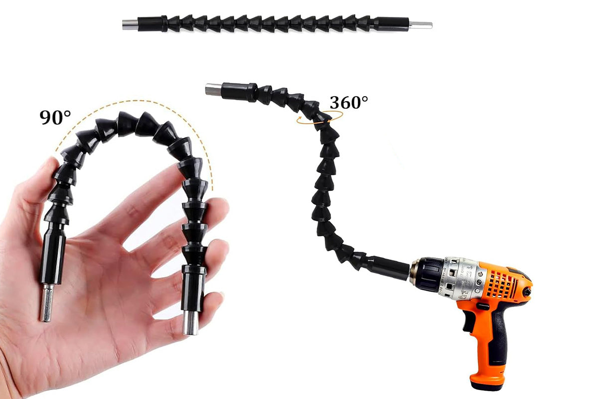 17-Piece Drill Bit Extension Set with 105 degree Right Angle Attachments Flexible Shaft Kit for Tight Spaces