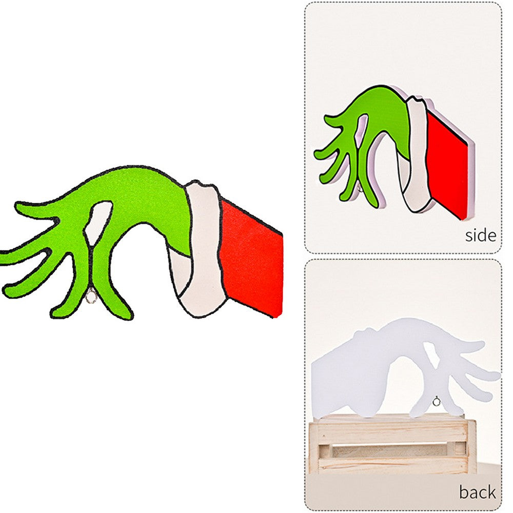Christmas Grinch Hand Door Ornaments Christmas Door Sticker Hanging Sign Xmas Wall Decor