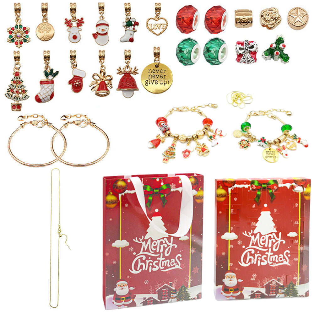 24 DAYS Christmas Advent Countdown Calendar Charm Bracelet and Necklace Making Kit