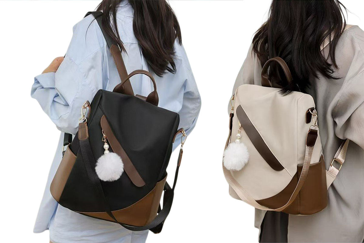 Anti-Theft Backpack with Furry Pom Pom Charm