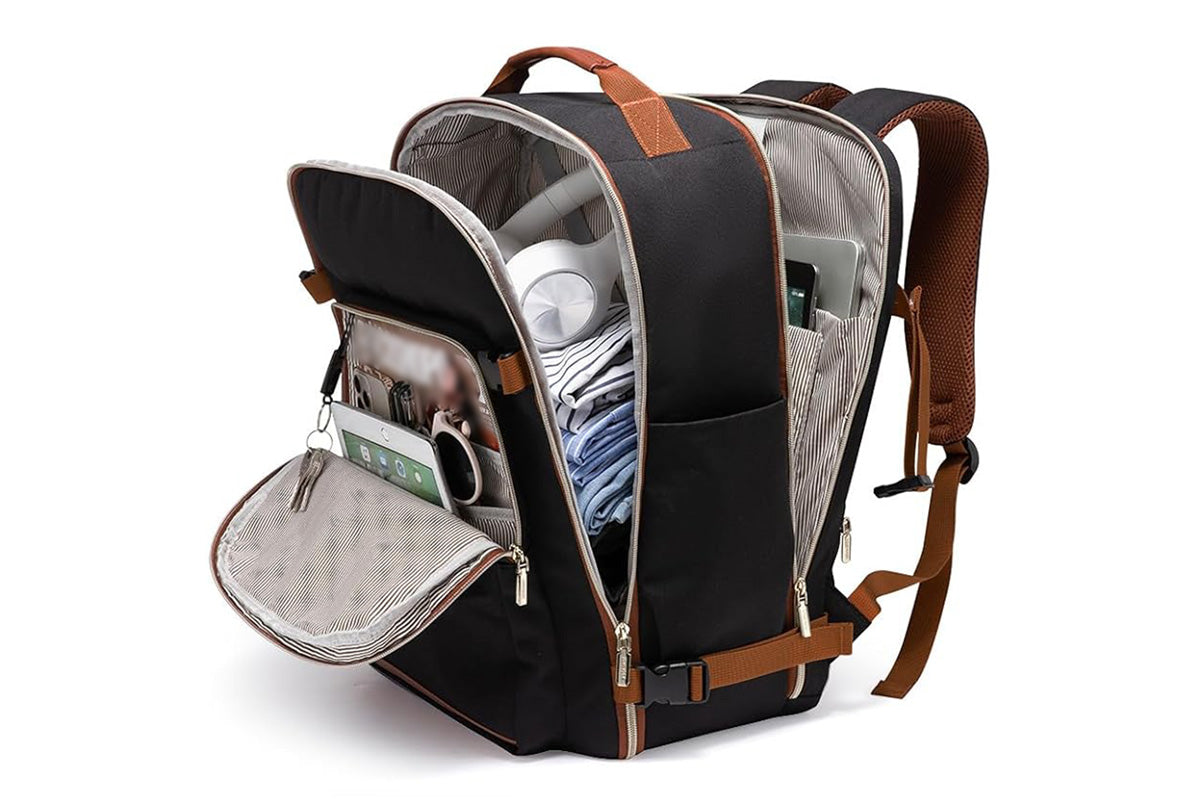 40L Travel Backpack for Men and Women Waterproof Carry On Bag with 3 Storage Pouches