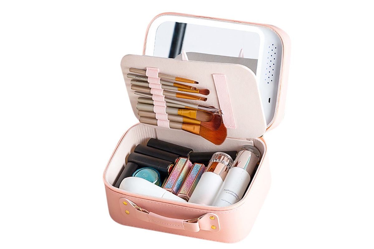 LED Mirror Makeup Case Hard Shell Rechargeable Lighted Cosmetic Organizer