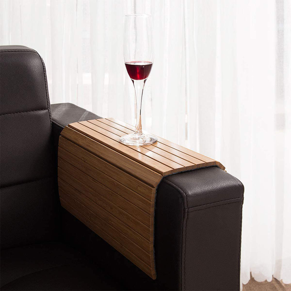 Flexible Wooden Sofa Arm Tray Serving Table Armchair Tray Foldable Armrest Protector