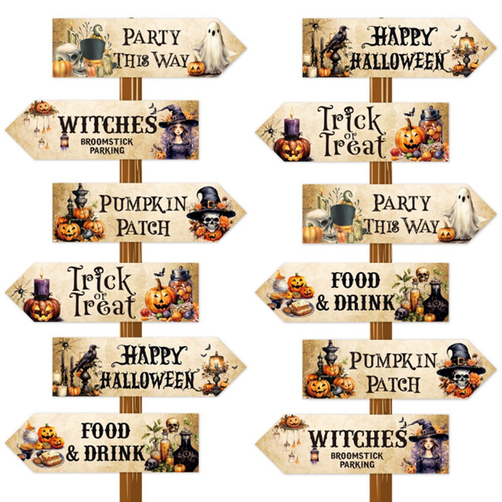 2Pcs Set of 12 Halloween Pumpkin Trick or Treat Party Decoration Arrow Signs