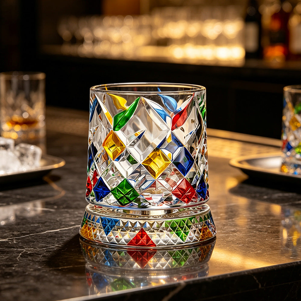 270ml Rotating Whiskey Glass Hand Painted Whiskey Tumbler for Home Bar