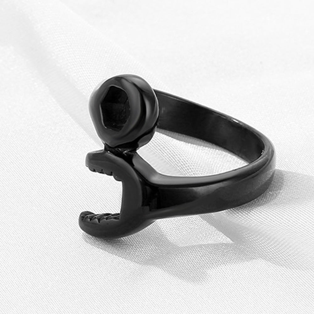 Stainless Steel Wrench Shaped Industrial Punk Ring for Men and Women-Black
