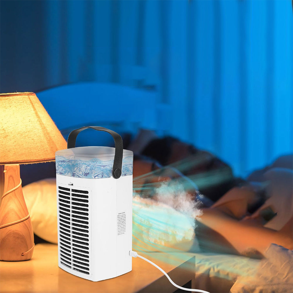 Portable Mini Dual Fan Air Cooler with LED Light and USB Power