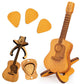 3Pcs Portable Wooden Acoustic Guitar Picks with Box and Holder