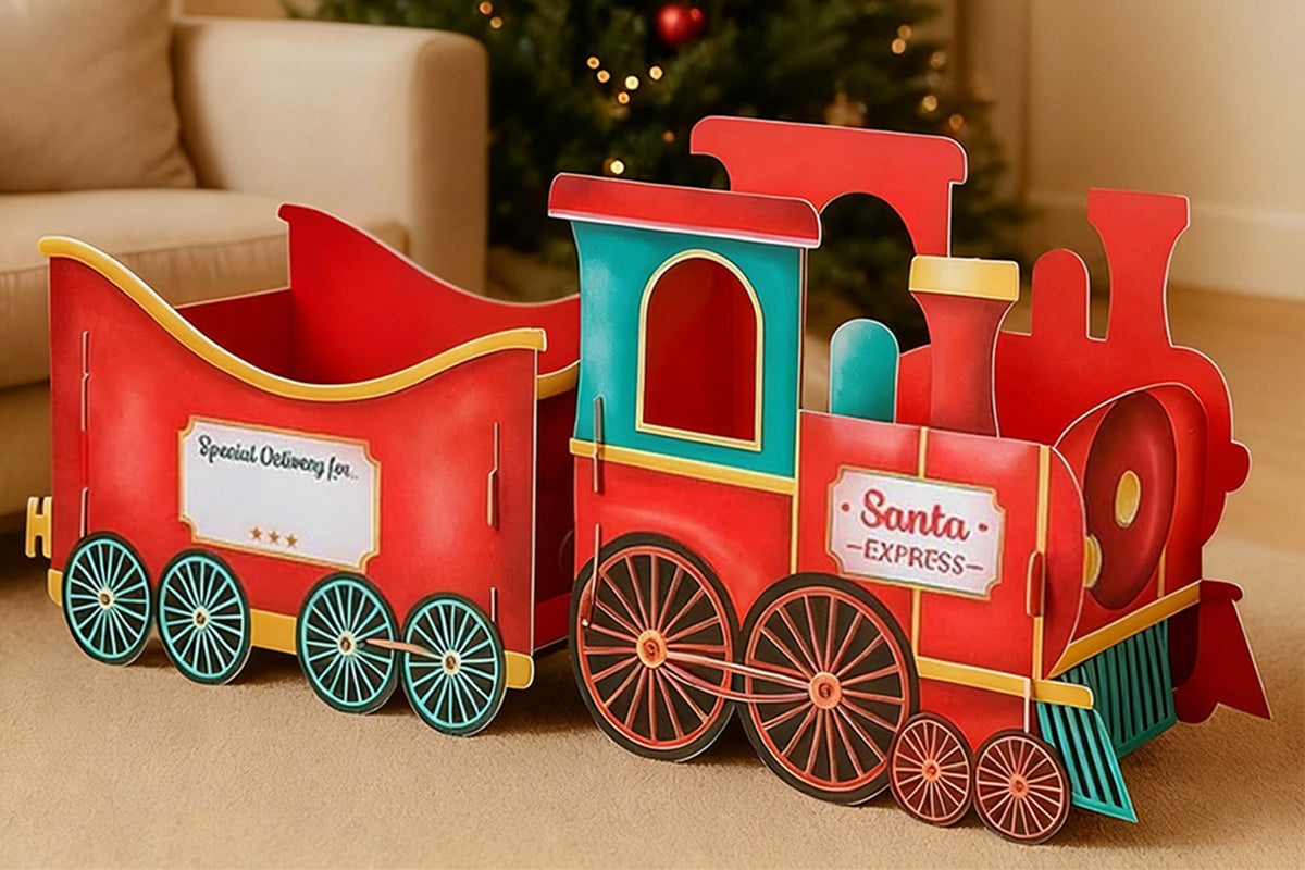 Santa Gift Train Christmas Cardboard Gift Box Present Holder Home Decoration