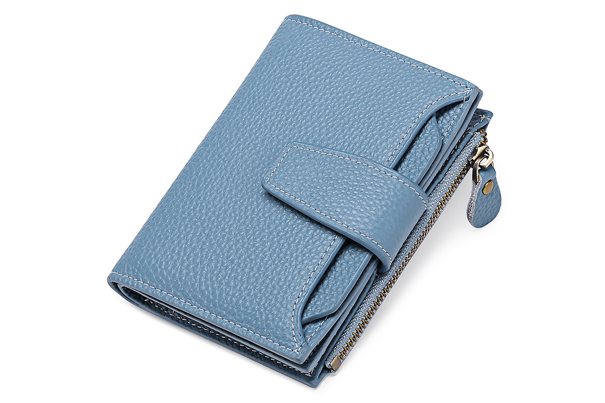 Genuine Leather Women's Wallet Short RFID Blocking Purse with Zipper