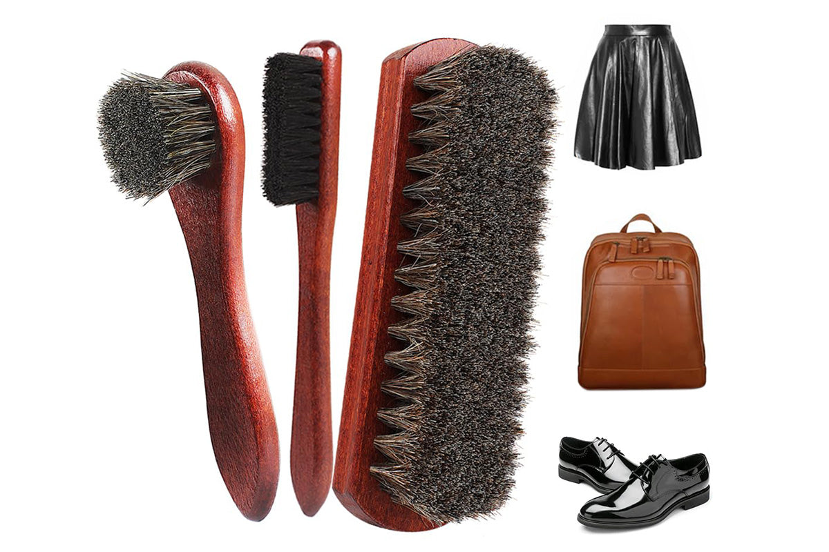 4Pcs Horsehair Shoe Brush Set Leather Cleaning Polishing Kit