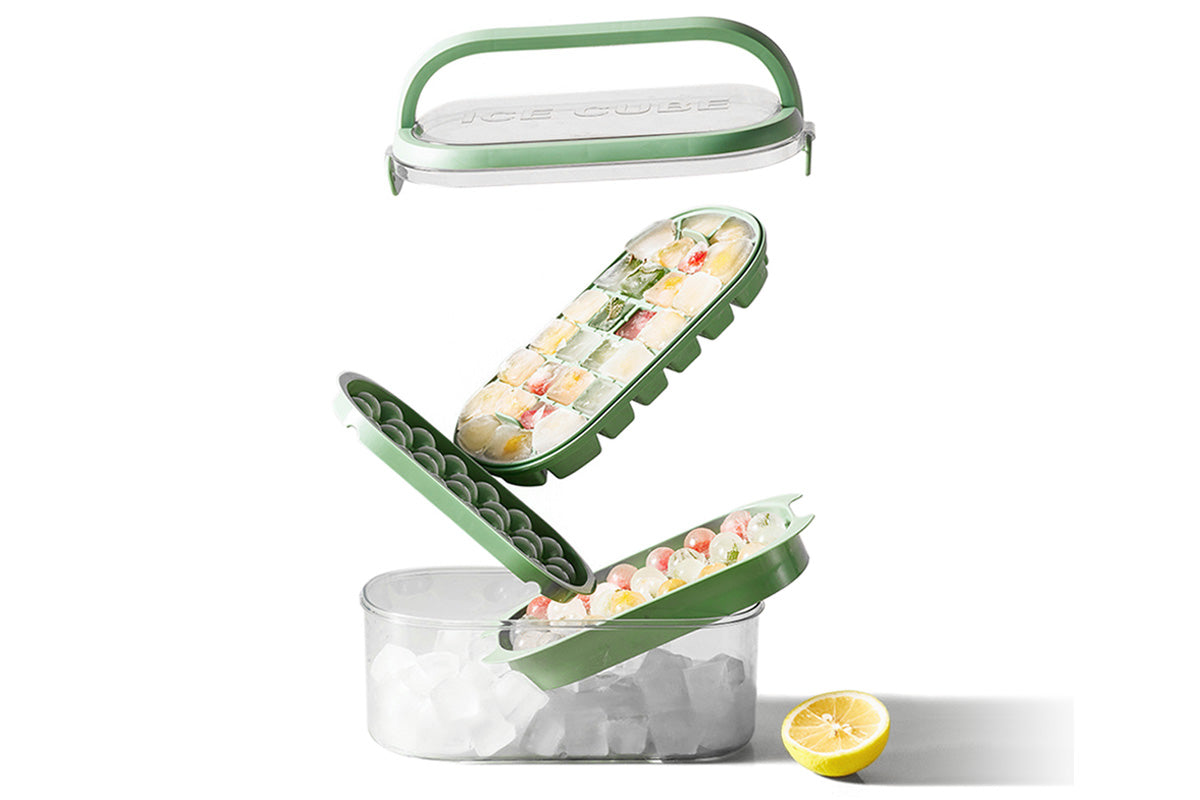 2-Tier Ice Cube Tray Mold with Press-Release Lid and Storage Box for Kitchen