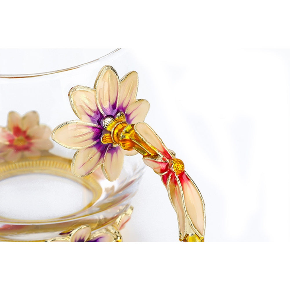 Colorful Flower Glass Teacup with Spoon