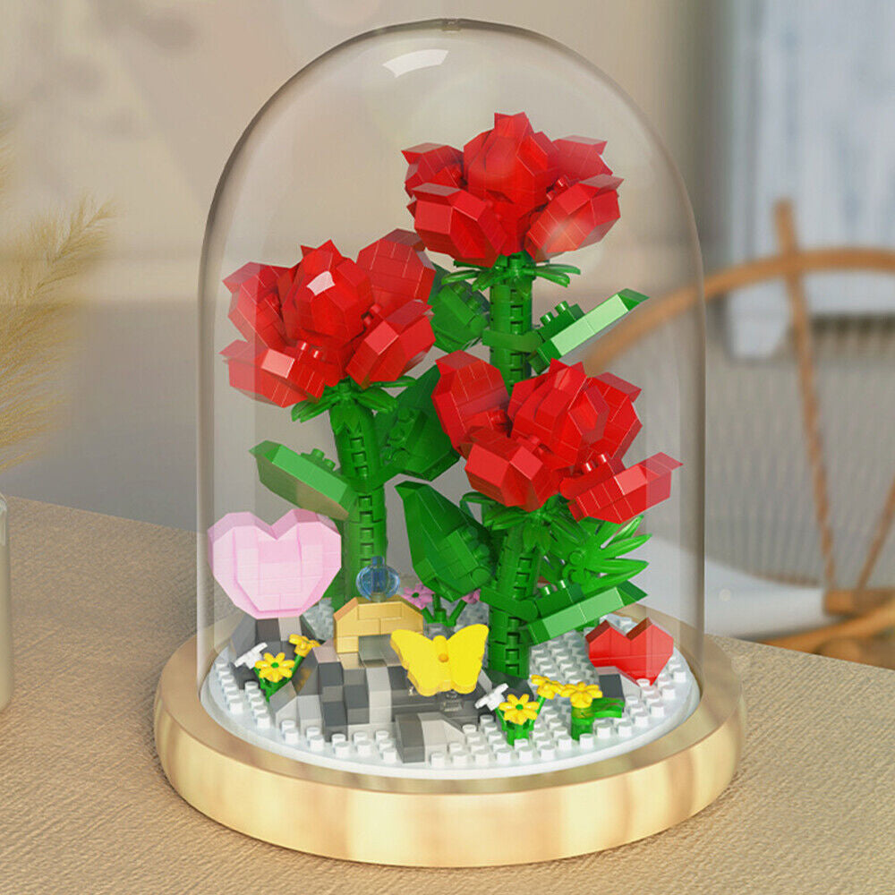 Building Blocks Flower Set Rose Flower Bouquets Toys with Dust Cover Home Decor