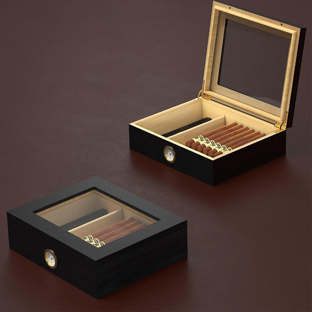 Cigar Humidor for 10 Cigars with Hygrometer and Divider