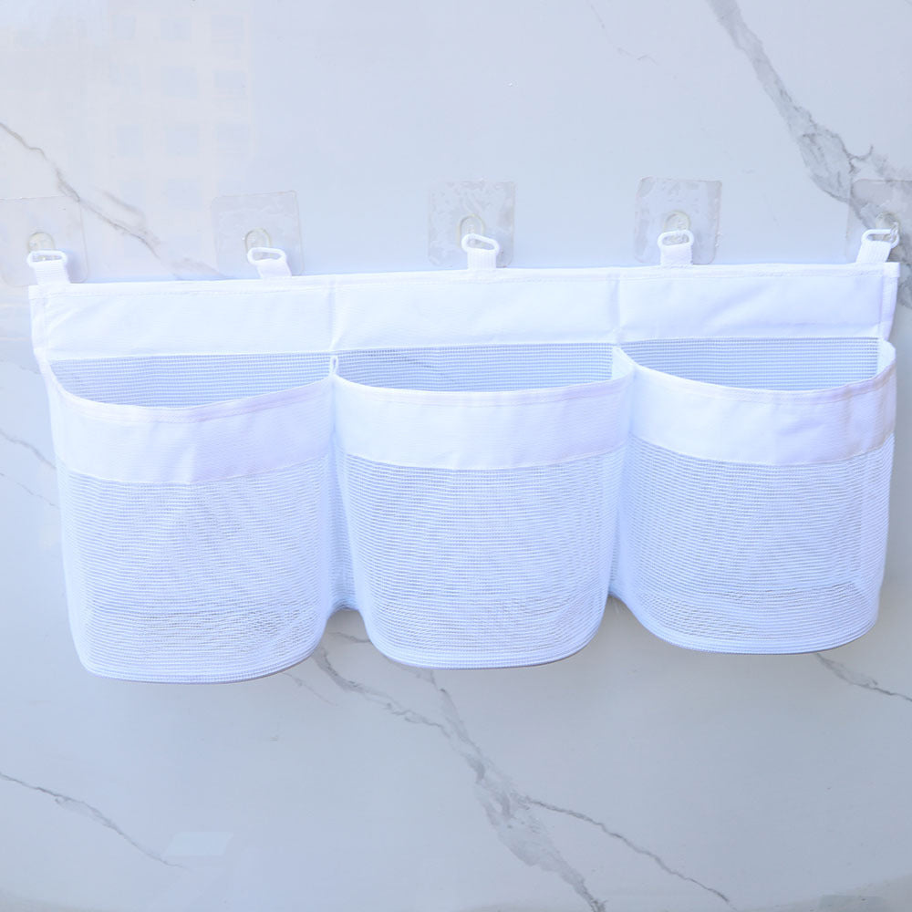 3 Compartment Horizontal Large Openings Bath Toy Organizer Hanging Mesh Shower Organizer