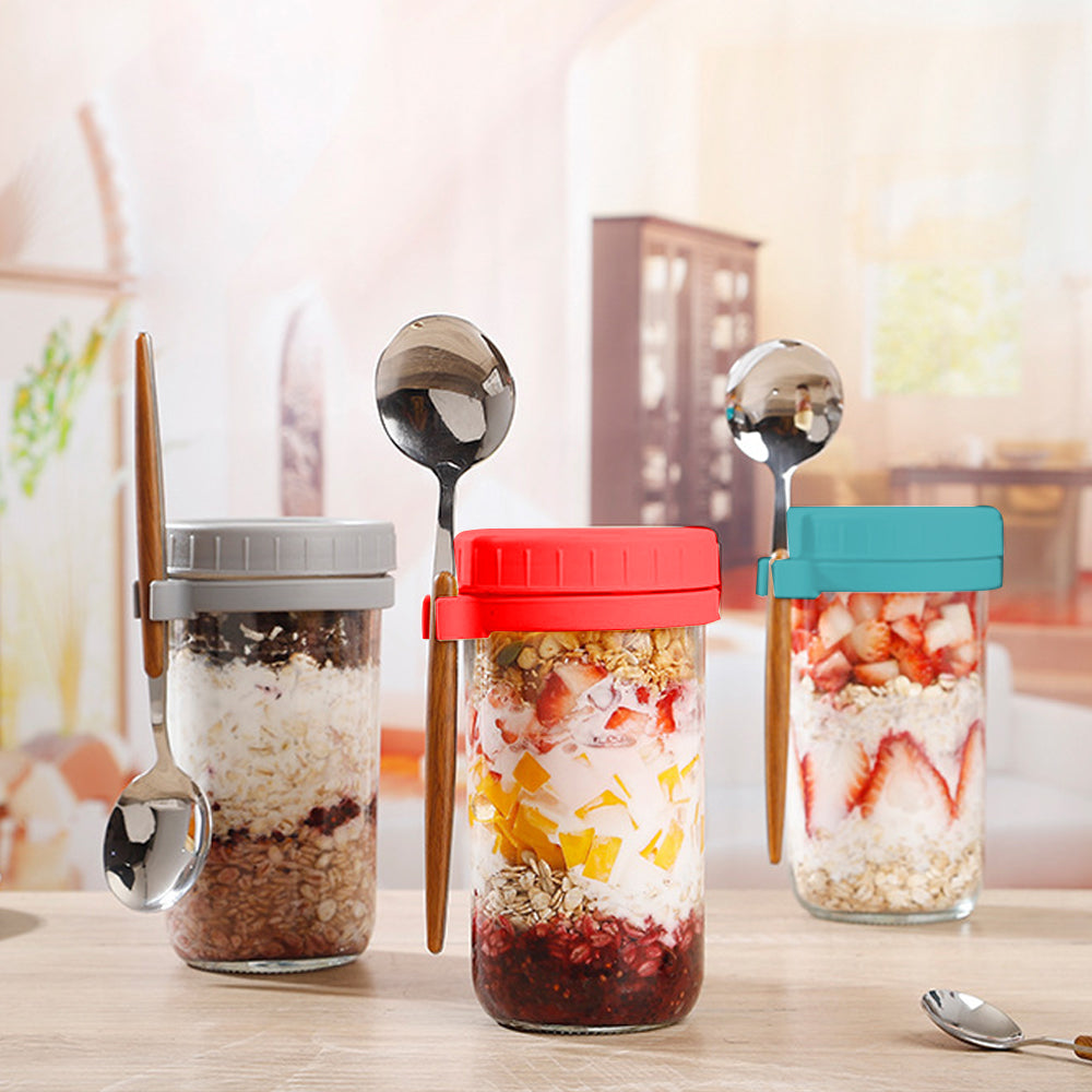 4Pcs 600ML Overnight Oats Containers with Lids and Spoons
