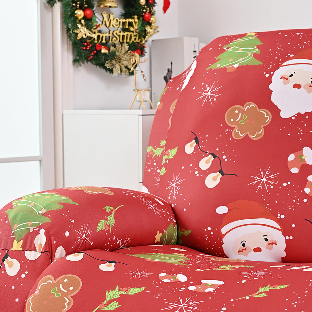 Christmas Recliner Chair Cover Sofa Slipcover with Side Pocket