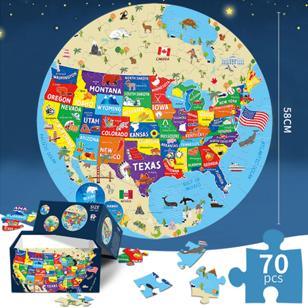 Round World Map Geography Puzzle Jigsaw for Kids