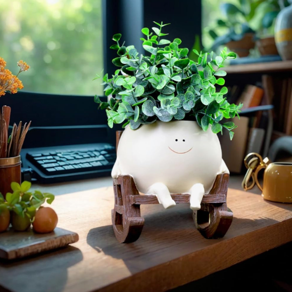 2Pcs Smiley Face Resin Rocking Chair Pot for Indoor Outdoor Plants