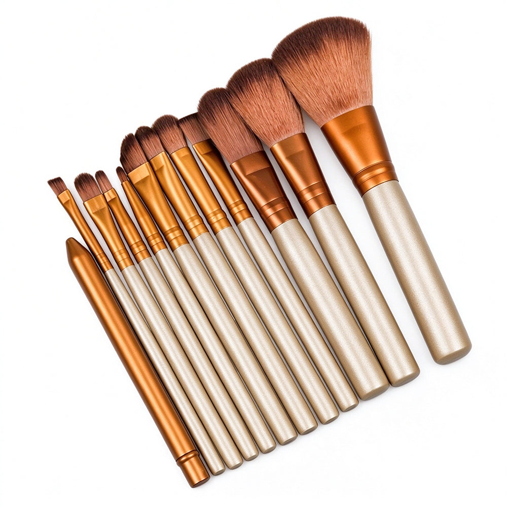 12 Piece Makeup Brush Set with Gold Iron Storage Case