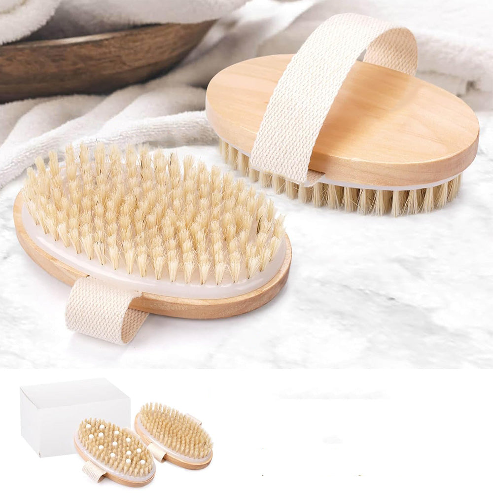 2PCS Dry Brushing Body Brush Natural Bristle Exfoliating Brush For Skin Care