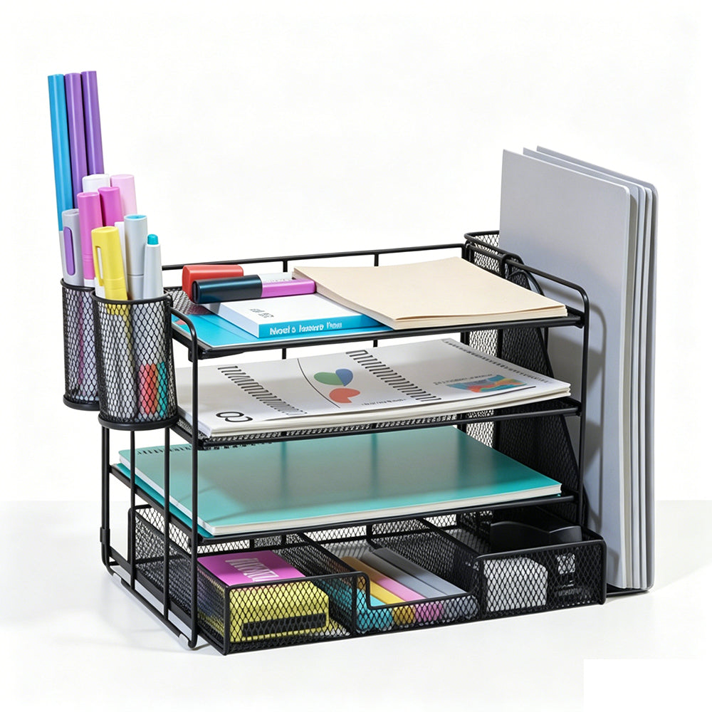 4 Tier Desk Organizer Metal Mesh Document Holder for Office Supplies