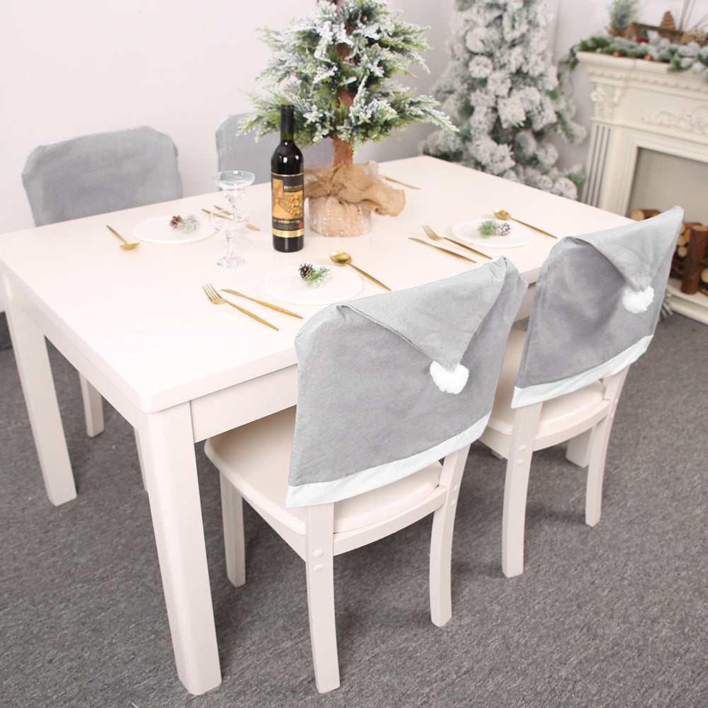4Pcs Grey Santa Hat Chair Covers Non-Woven Christmas Decorations